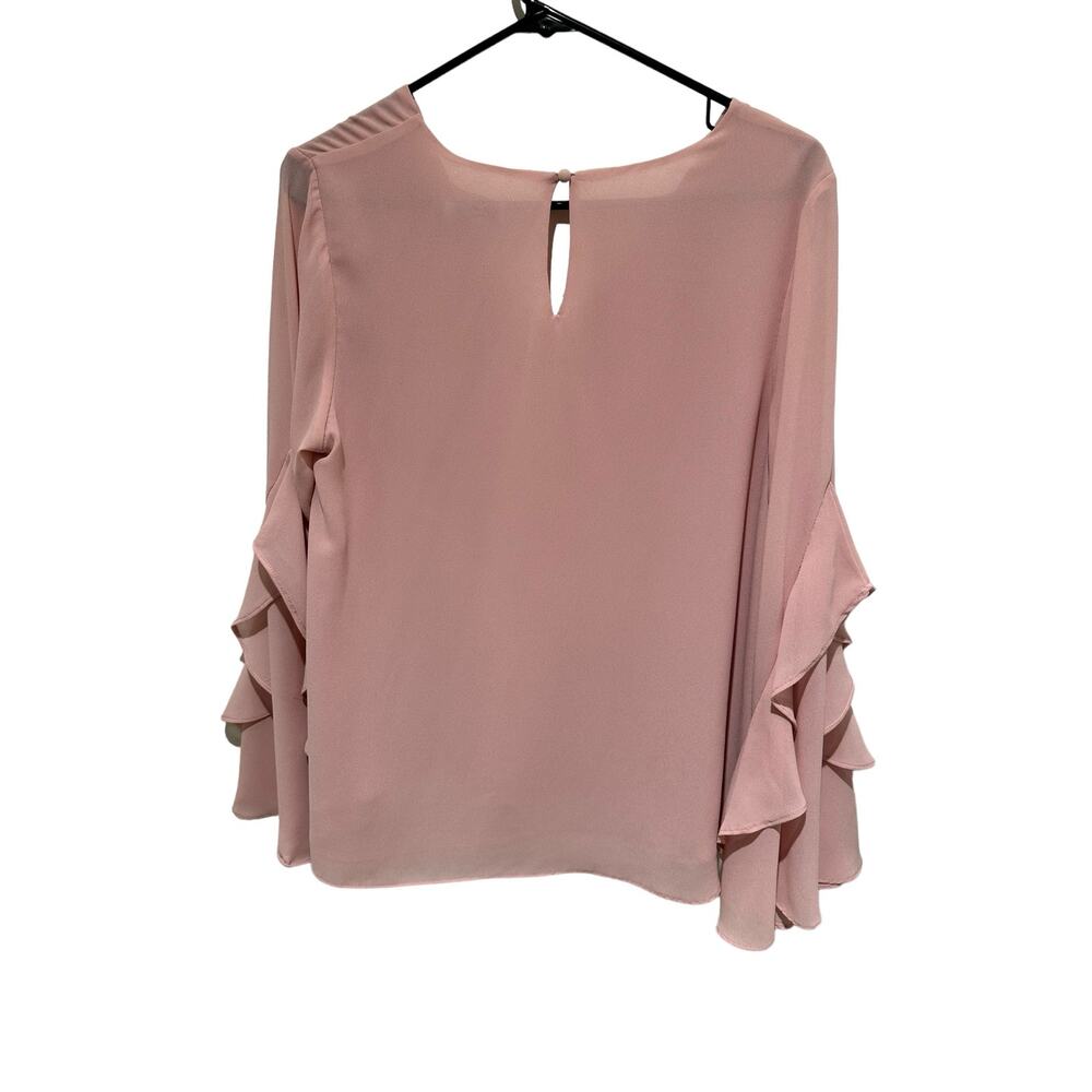 She + Sky Silk Blend Bell Sleeved Light Pink Blouse Size Medium - Picture 2 of 6